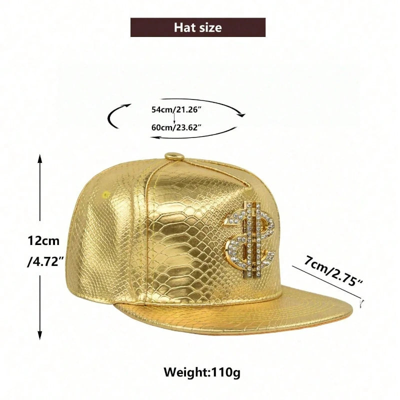Gold Print Flat Brim Baseball Cap, West Coast Hip Hop