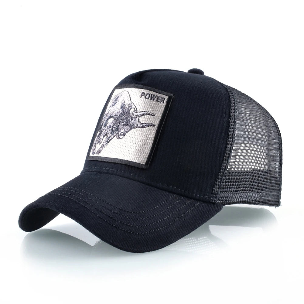 Unisex Black Baseball Cap With Animals Embroidery Patch For Men Women