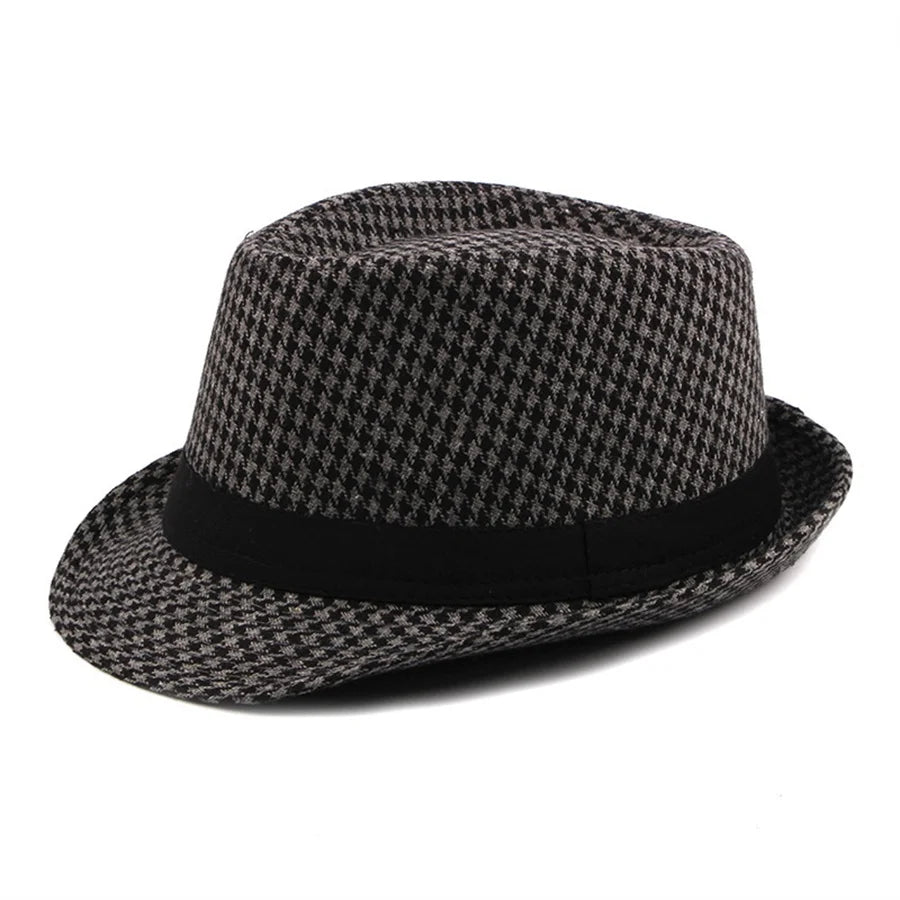 New Vintage Checked Top Hat Men's Middle-Aged And Elderly Woolen Gentleman's Hat
