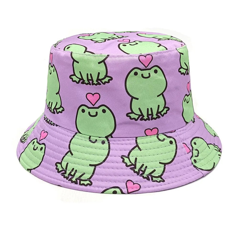 Funny Cartoon Frog Pattern Bucket Hats Hats