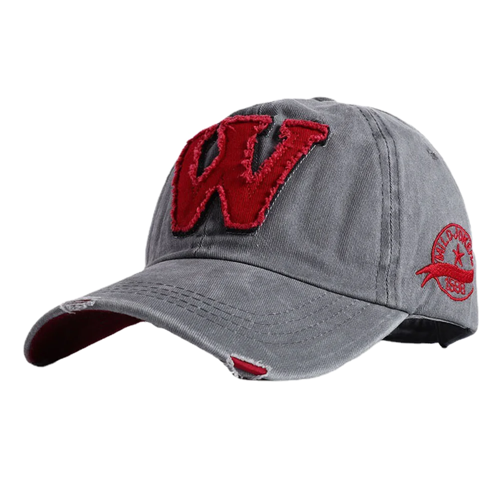 2025 W Letter Embroidery Washed Cotton Baseball Cap