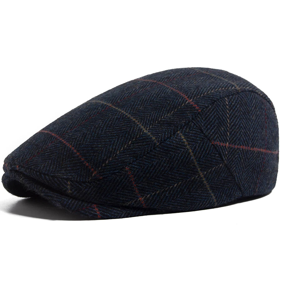 New Woolen Plaid Beret Men Casual Vintage Herringbone Newsboy Cap
