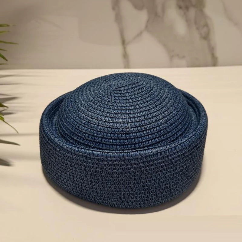 Straw Pillbox Hat Summer Beret Sun Hat