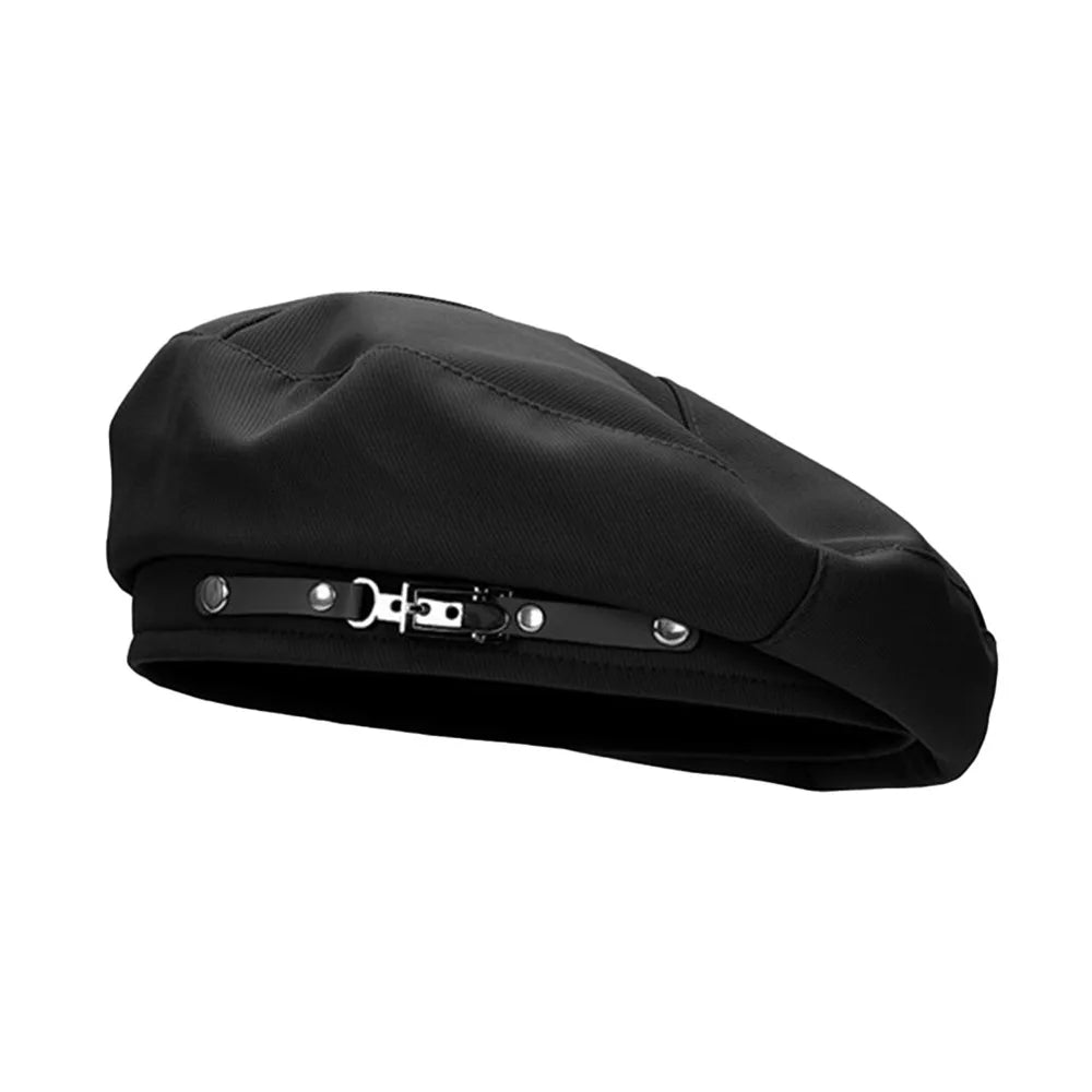 Retro Metal Buckle Retro Beret Cap Solid Color Warm Women Beret