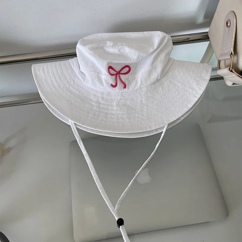 Korean Pink Bow Quick Dry Fisherman Hat