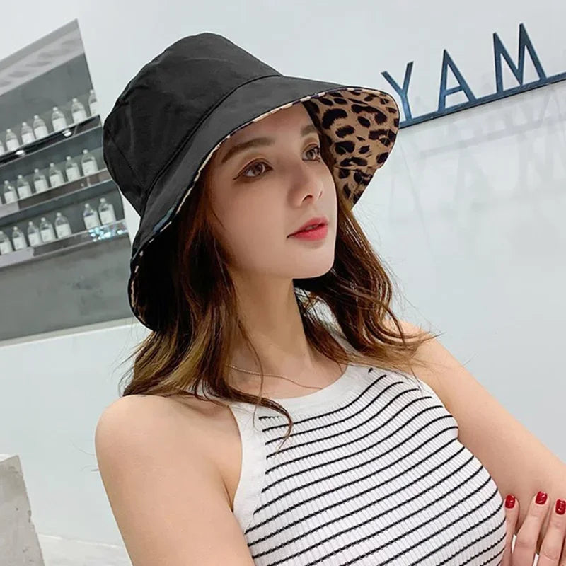 Fashion Leopard Reversible Breathable Cotton Bucket Hat