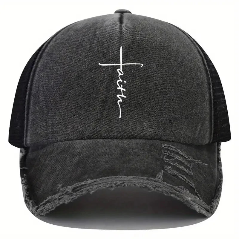 Sponge Washed Cotton Faith Print Baseball Cap Women Men Summer
