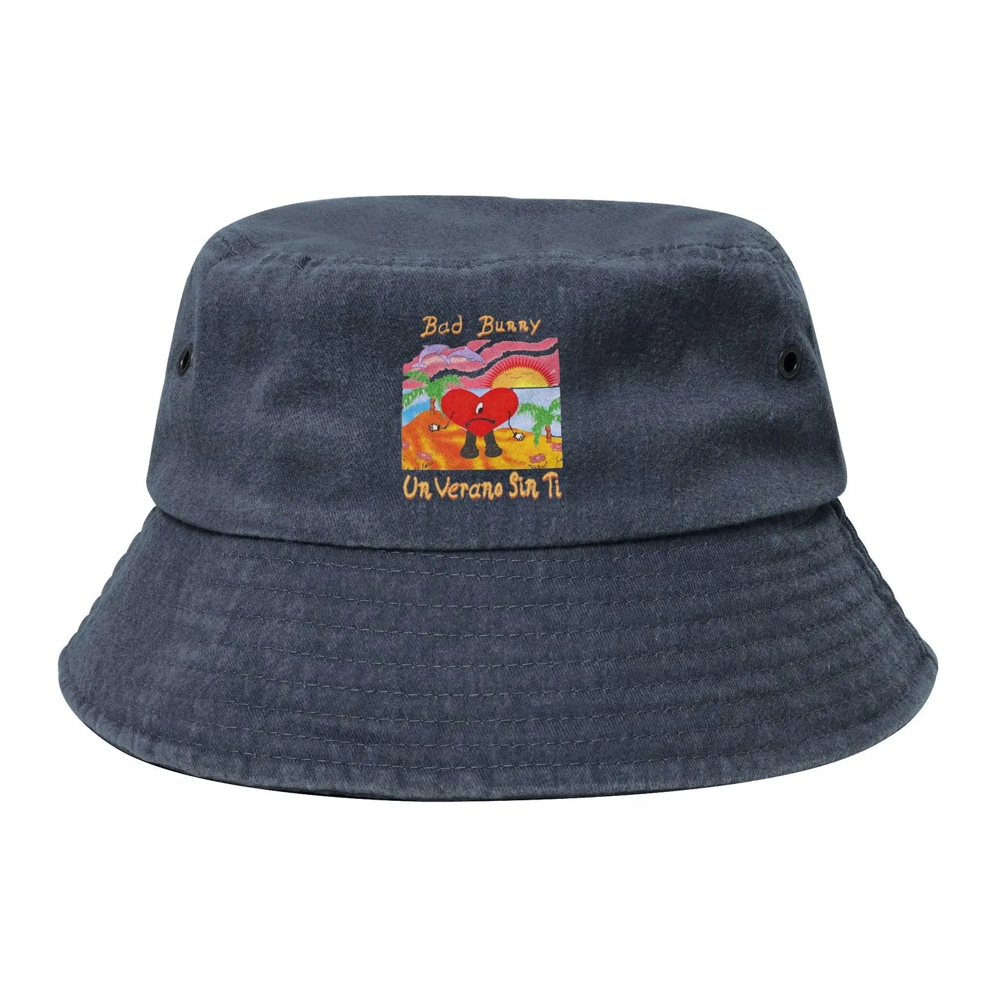 Summer Headwear Bad Bunny Washed Denim Bucket Hat