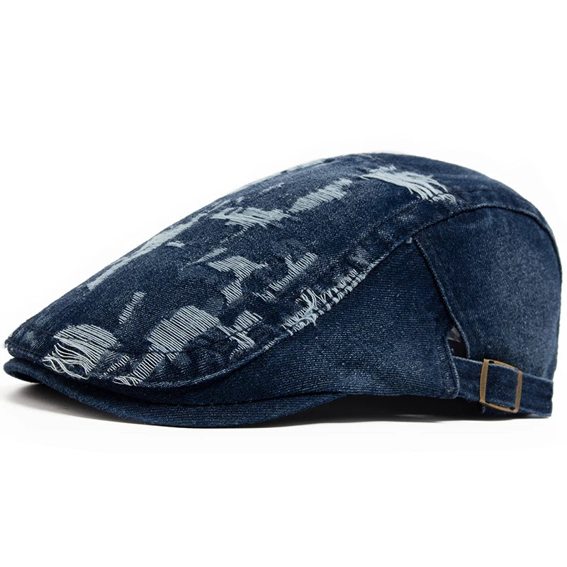 Fashion Men Ripped Denim Beret Women Summer Berets
