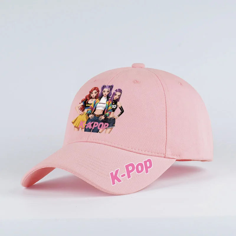 K-Pop Anime Girl Print Black Baseball Cap