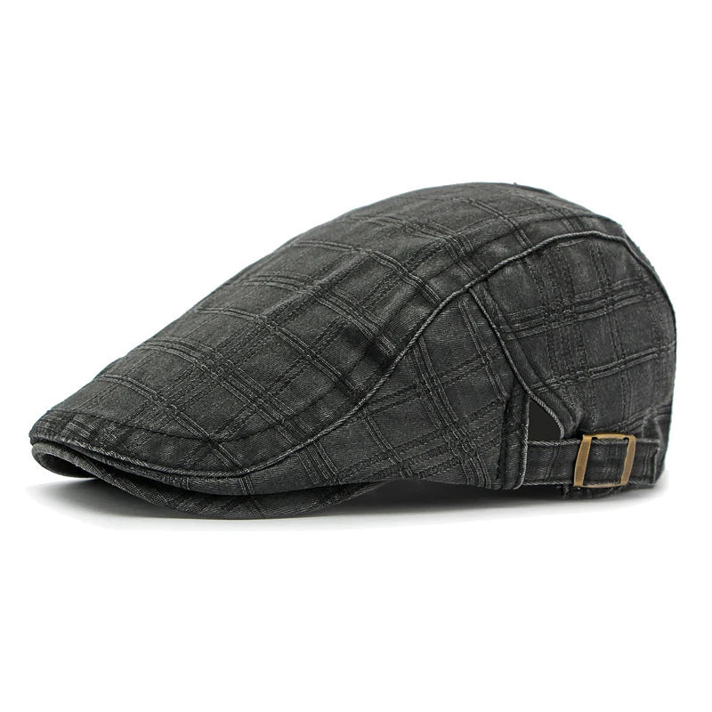 Casual Plaid Flat Peaked Caps For Men Solid Color Berets Hat