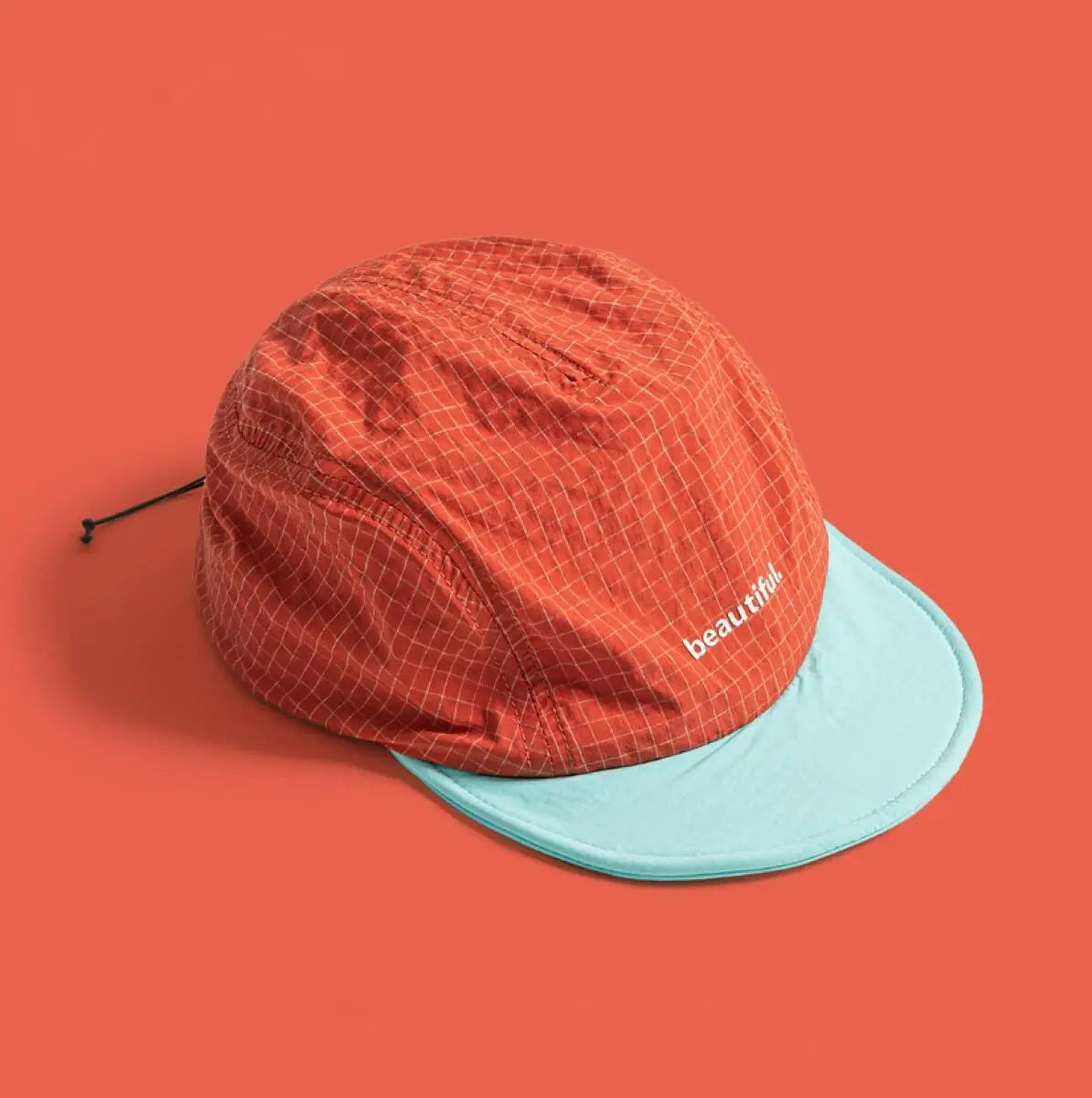 5 Panel Baseball Cap Short Brim Nylon Adjustable Drawstring Sun Hat