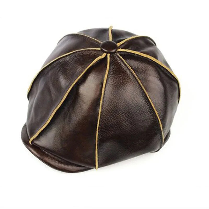 Retro Octagonal Genuine Leather Hat Autumn Warm Men's