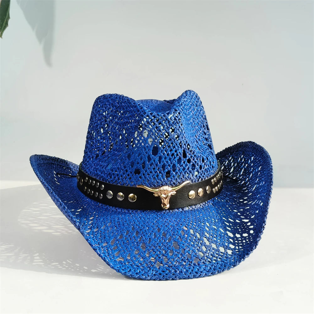 Western Cowboy Straw Hat Women Fashion Large Brim Straw Hat Breathable Outdoor
