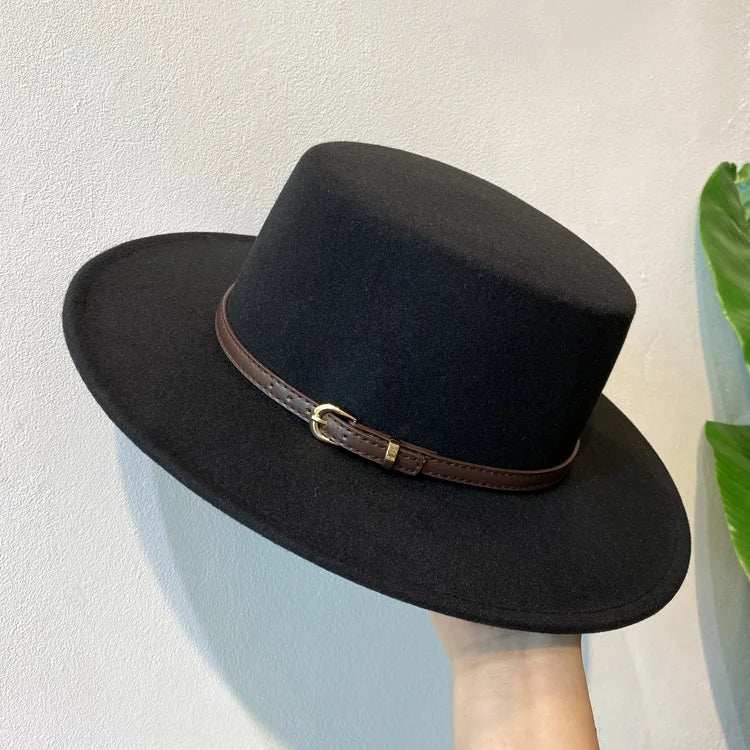 French Fedora Women Wide Brim Soft Fedora Canotier Hat Flat Top Fedora Jazz Hat