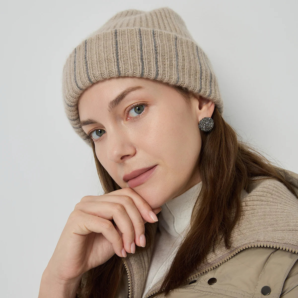 Luxury Women's 100% Cashmere Beanie Soft Rib Knit Winter Hat