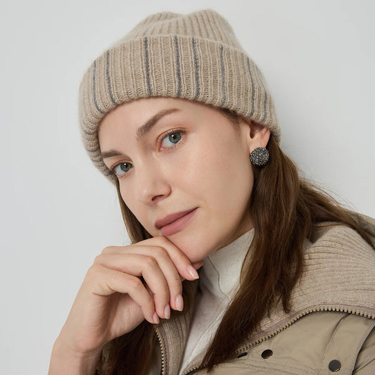 Luxury Women's 100% Cashmere Beanie Soft Rib Knit Winter Hat