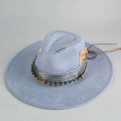 Western Style Wide Brimmed Velvet Fedora