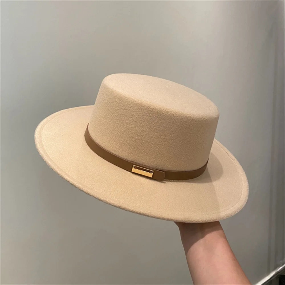 French Fedora Women Wide Brim Soft Fedora Canotier Hat Flat Top Fedora Jazz Hat
