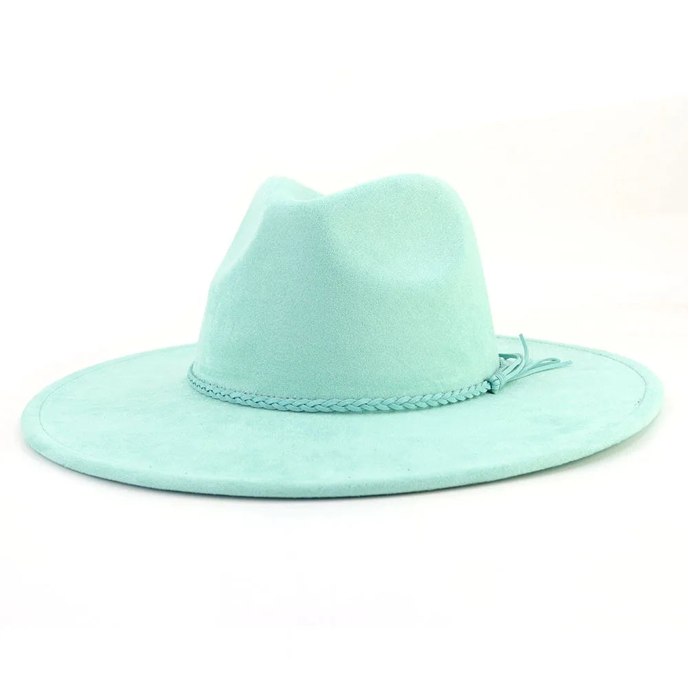 Vegan Suede Hat Teardrop Shape 9.5cm Wide Brim Fedora Hat Men's And Women's