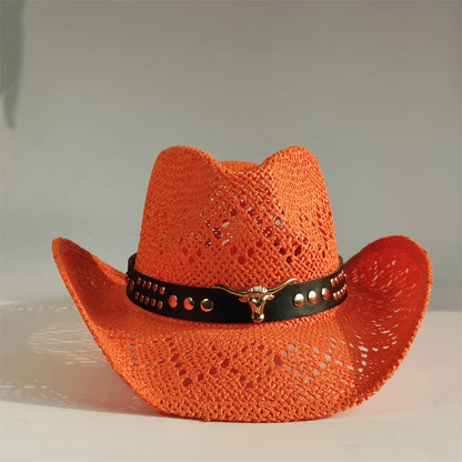 Western Cowboy Straw Hat Women Fashion Large Brim Straw Hat Breathable Outdoor