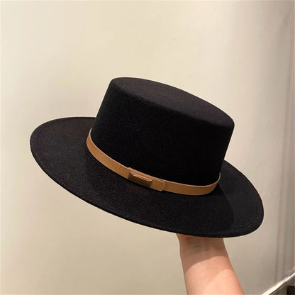 French Fedora Women Wide Brim Soft Fedora Canotier Hat Flat Top Fedora Jazz Hat