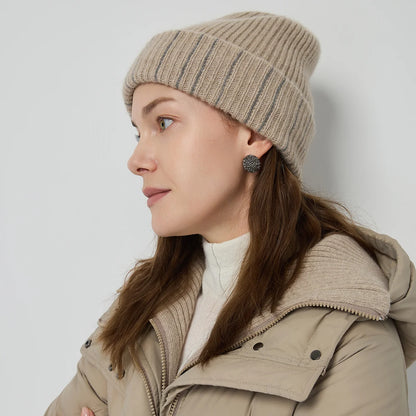 Luxury Women's 100% Cashmere Beanie Soft Rib Knit Winter Hat