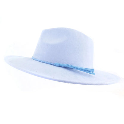 Vegan Suede Hat Teardrop Shape 9.5cm Wide Brim Fedora Hat Men's And Women's
