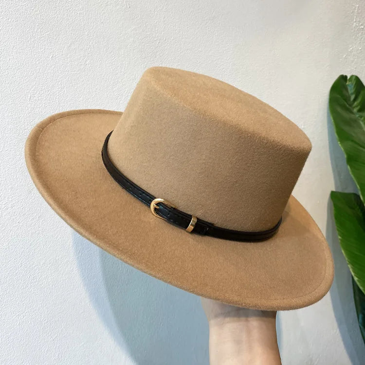 French Fedora Women Wide Brim Soft Fedora Canotier Hat Flat Top Fedora Jazz Hat