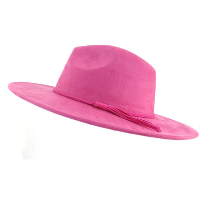 Vegan Suede Hat Teardrop Shape 9.5cm Wide Brim Fedora Hat Men's And Women's