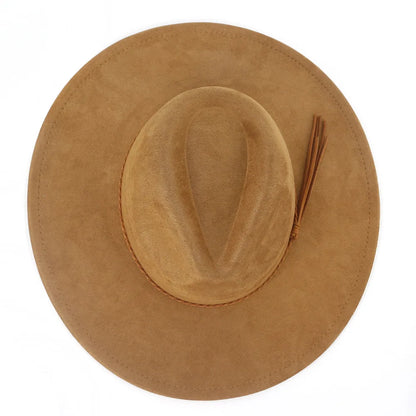 Vegan Suede Hat Teardrop Shape 9.5cm Wide Brim Fedora Hat Men's And Women's