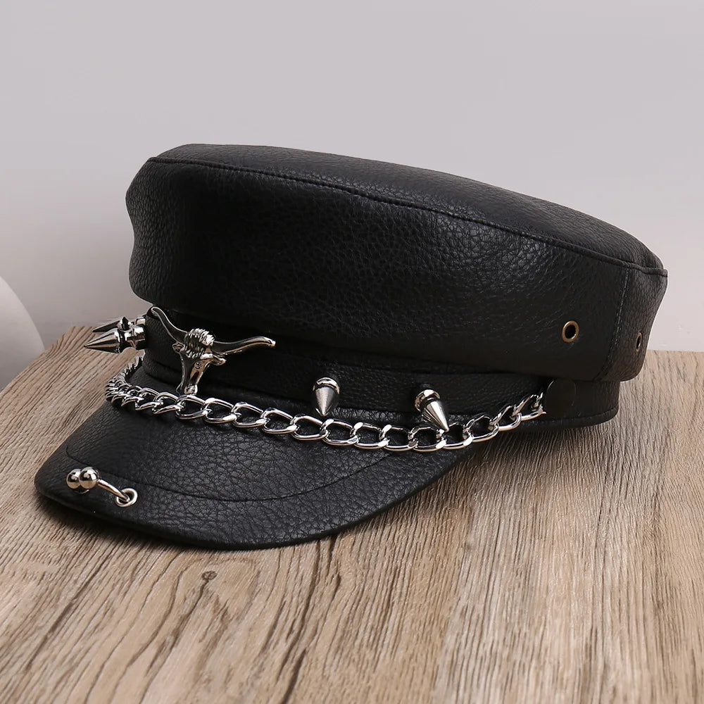 Unisex Rivet Hat Y2K Punk PU Leather Rivets Hat