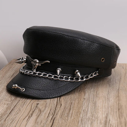 Unisex Rivet Hat Y2K Punk PU Leather Rivets Hat