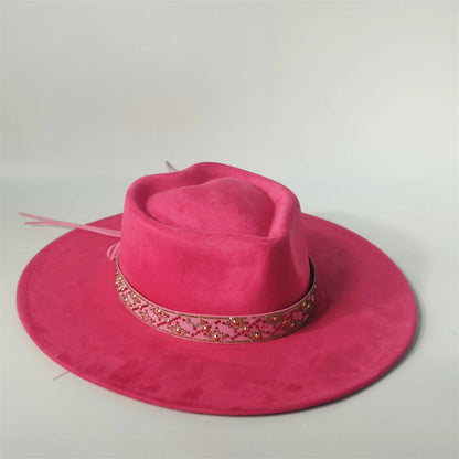 Custom Heart Crown Suede Hat Fedora Suede Hat New Woman 9.5cm Wide Brim Hat