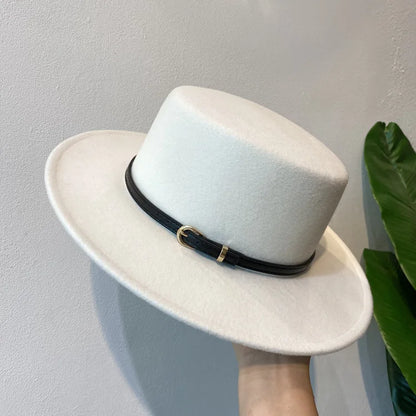 French Fedora Women Wide Brim Soft Fedora Canotier Hat Flat Top Fedora Jazz Hat