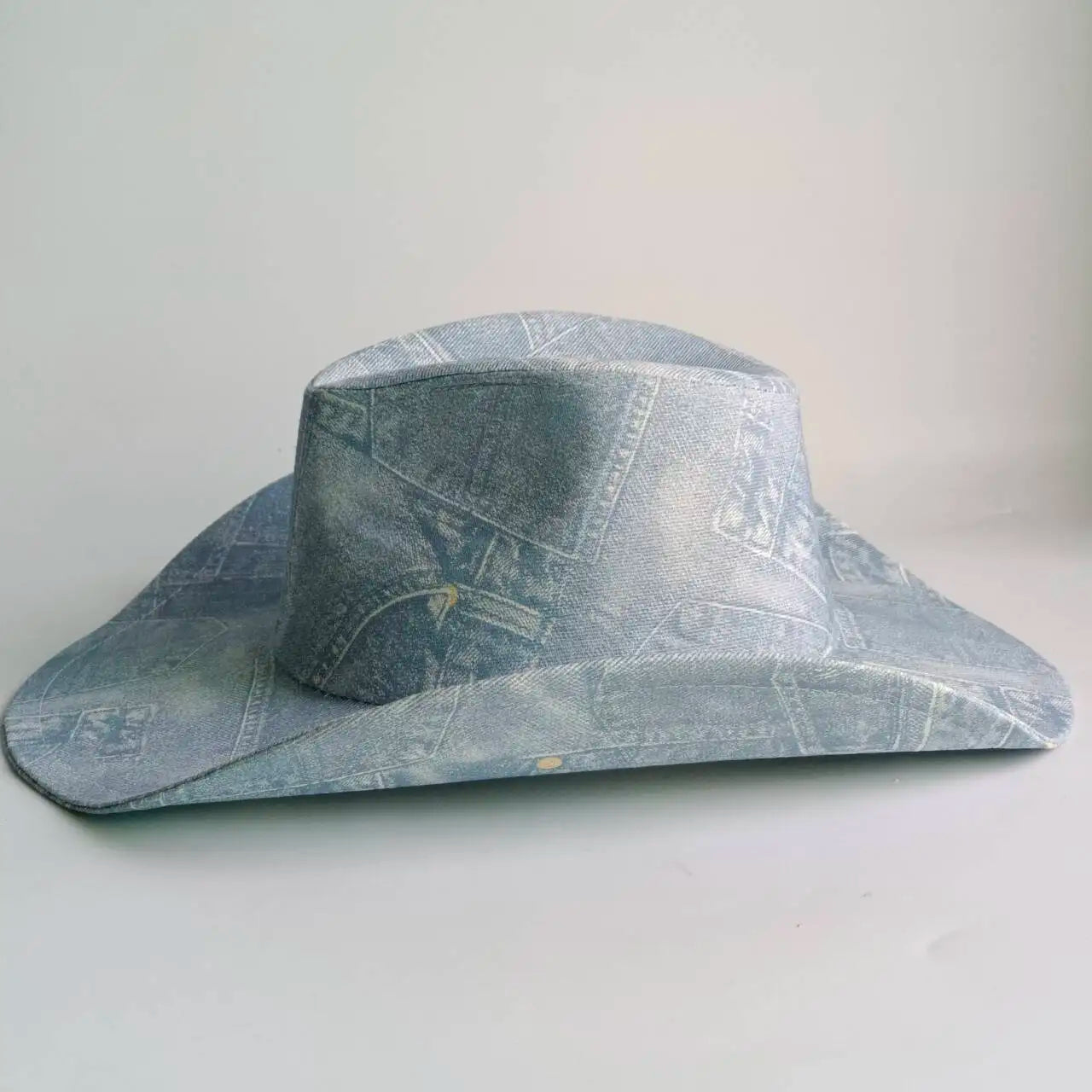 Light Blue Denim Print Western Cowboy Hat