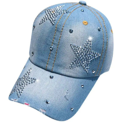 Women Punk Shiny Rhinestone Denim Baseball Cap