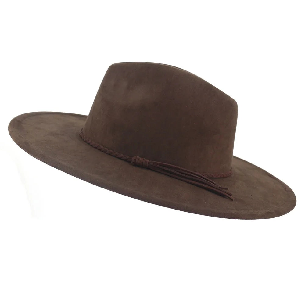 Vegan Suede Hat Teardrop Shape 9.5cm Wide Brim Fedora Hat Men's And Women's
