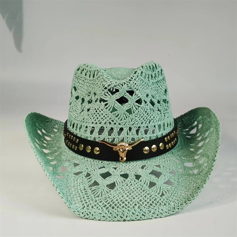 Western Cowboy Straw Hat Women Fashion Large Brim Straw Hat Breathable Outdoor