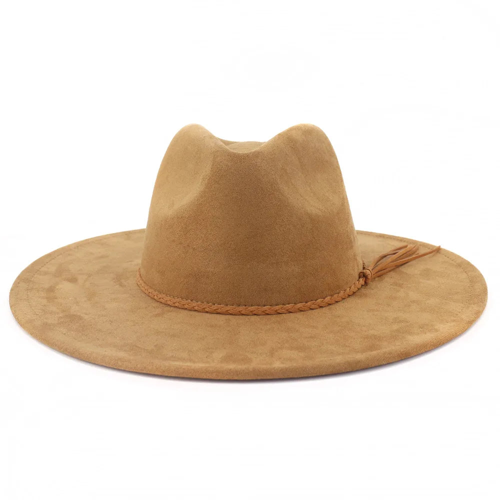 Vegan Suede Hat Teardrop Shape 9.5cm Wide Brim Fedora Hat Men's And Women's