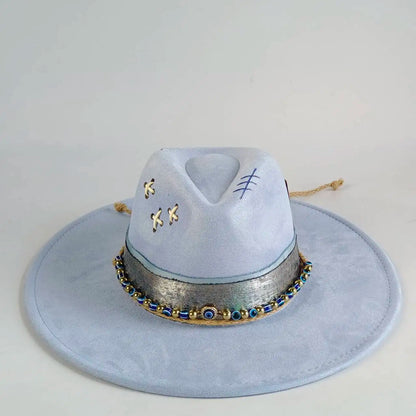 Western Style Wide Brimmed Velvet Fedora