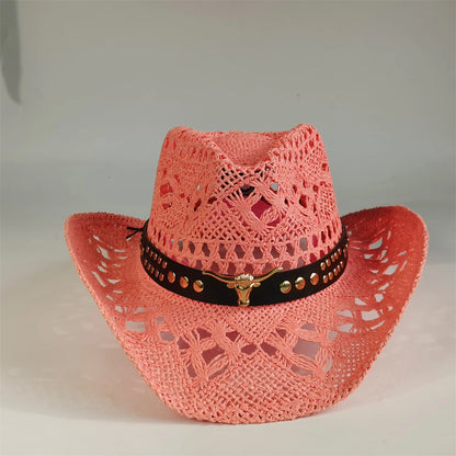 Western Cowboy Straw Hat Women Fashion Large Brim Straw Hat Breathable Outdoor