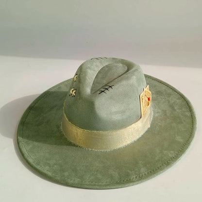 Western Style Wide Brimmed Velvet Fedora