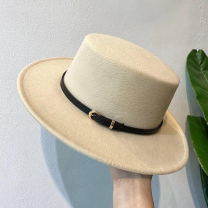 French Fedora Women Wide Brim Soft Fedora Canotier Hat Flat Top Fedora Jazz Hat