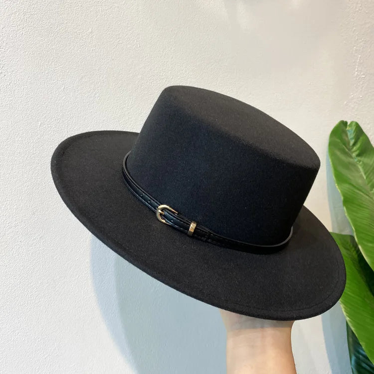 French Fedora Women Wide Brim Soft Fedora Canotier Hat Flat Top Fedora Jazz Hat