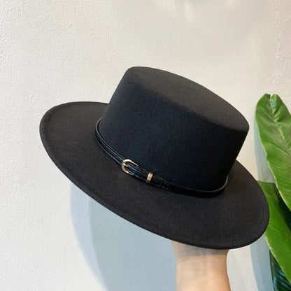French Fedora Women Wide Brim Soft Fedora Canotier Hat Flat Top Fedora Jazz Hat