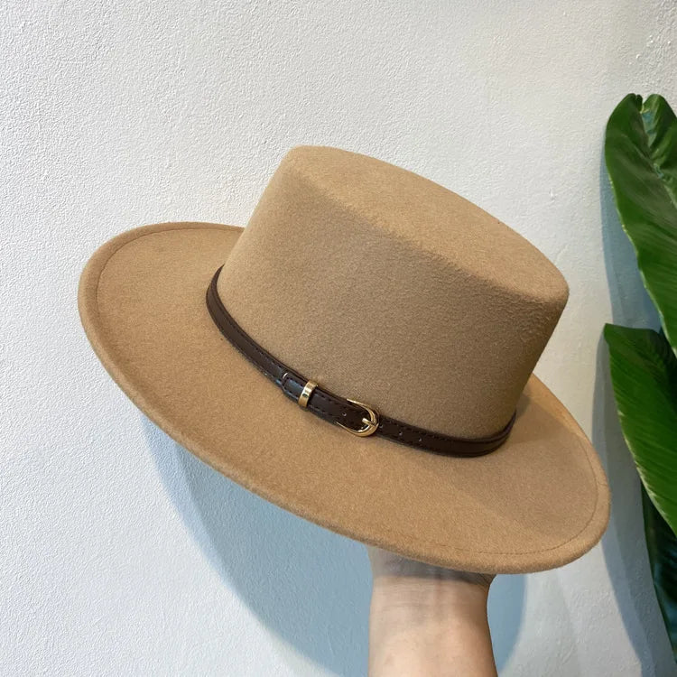 French Fedora Women Wide Brim Soft Fedora Canotier Hat Flat Top Fedora Jazz Hat