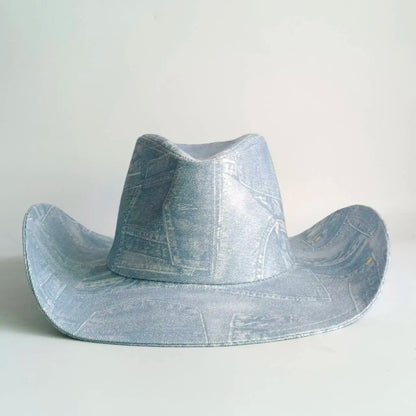 Light Blue Denim Print Western Cowboy Hat