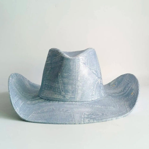 Light Blue Denim Print Western Cowboy Hat