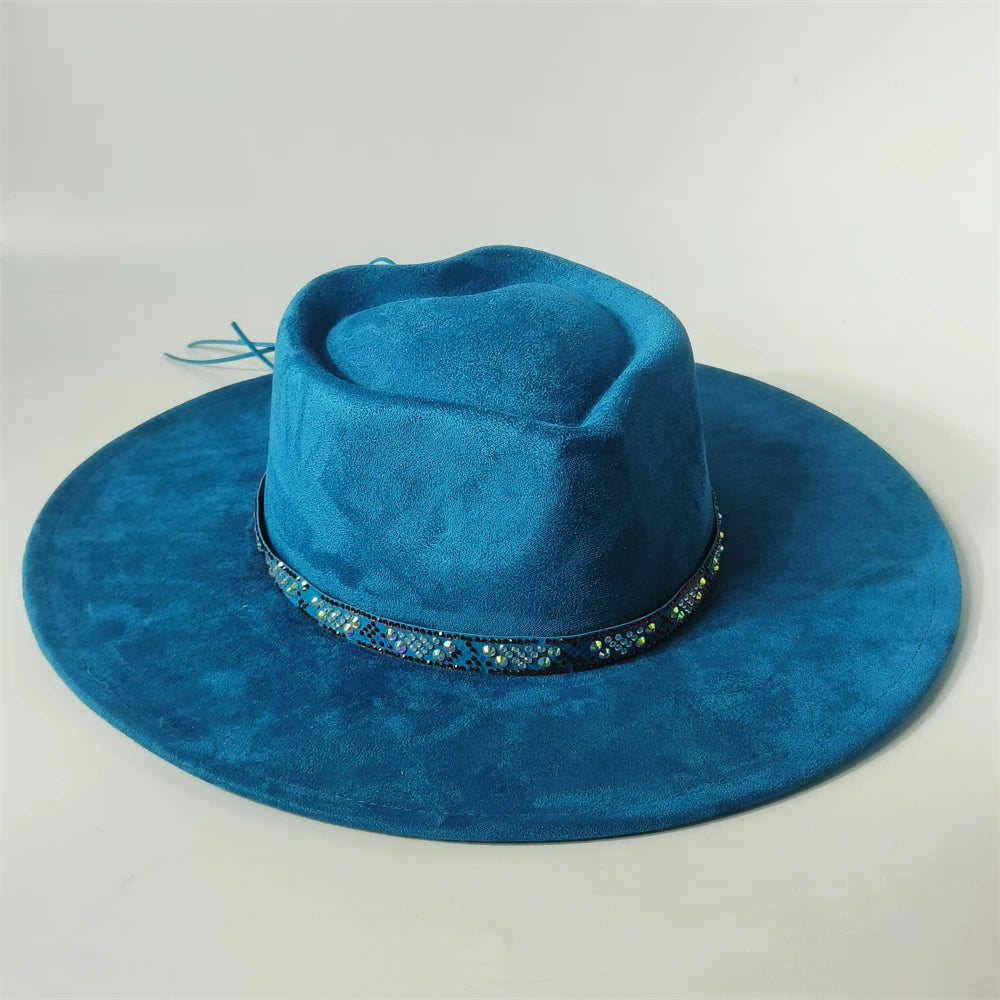 Custom Heart Crown Suede Hat Fedora Suede Hat New Woman 9.5cm Wide Brim Hat
